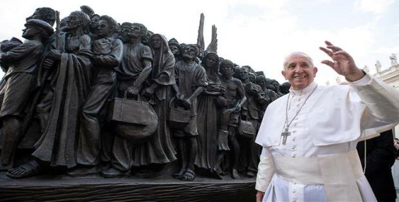Pope Francis attends the unveiling of the sculpture in Vatican. (Photo: Reuters)