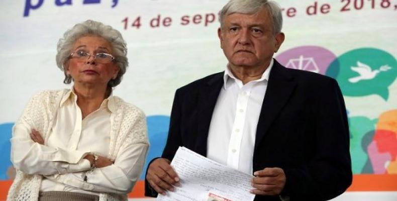 Mexico's President-elect Andres Manuel Lopez Obrador and Olga Sanchez Cordero during the Second Pacification and Reconciliation Forum in Mexico City.  Photo: Re