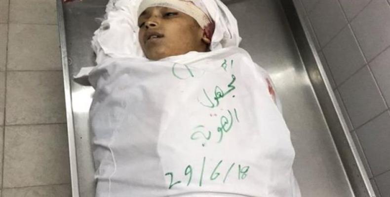 A Palestinian boy who was killed by Israeli forces in the Gaza Strip on June 29, 2018.  Photo: Reuters