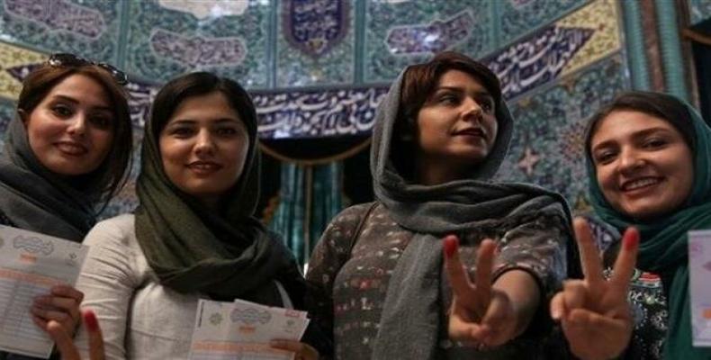 Iranian young women after casting their votes in parliamentary elections. (Photo :File)