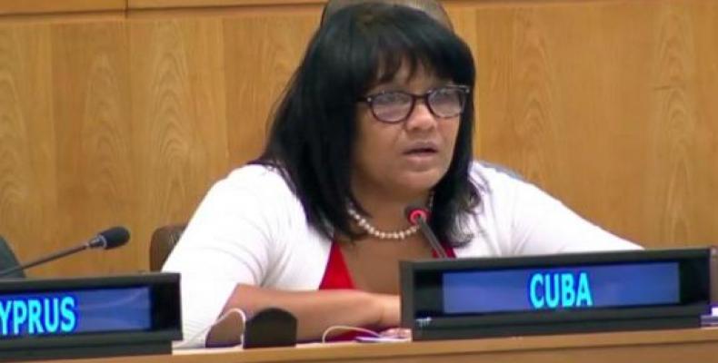 Anayansi Rodríguez intervino ante el Comité Especial de la Carta de las Naciones Unidas. Foto: Cubaminrex