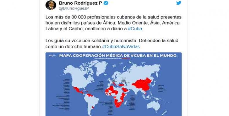 Bruno Rodríguez, aseveró que los más de 30 mil profesionales de la salud en diversos países enaltecen a nuestro país.Foto: PL.