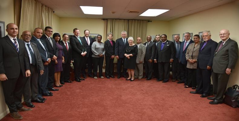 Cuban president Miguel Diaz Canel meets US religious leaders. Twitter @aparedesrebelde Photo