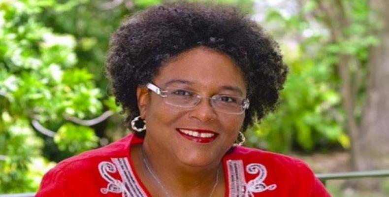 Mottley, 52, becomes Barbados' eight Prime Minister and the fifth female head of government in the English speaking the Caribbean.  Photo: Twitter @MiaAmorMottl