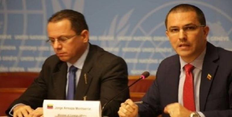 Foreign Minister Jorge Arreaza at press conference in Geneva.  (Photo: Venezuelan Foreign Ministry)