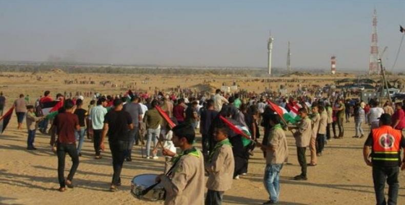 Palestinian protesters protest east of the city of Rafah.  (Photo: Press TV)