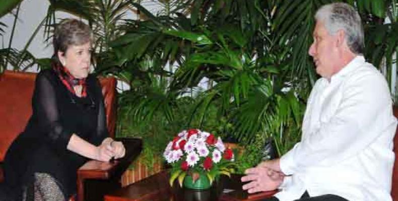 Cuban President Miguel Diaz-Canel receives Alicia Bárcena