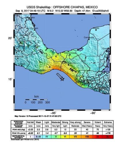El Servicio Geológico de los EEUU midió la intensidad del terremoto del 7 de septiembre de 2017. Imagen: Infobae