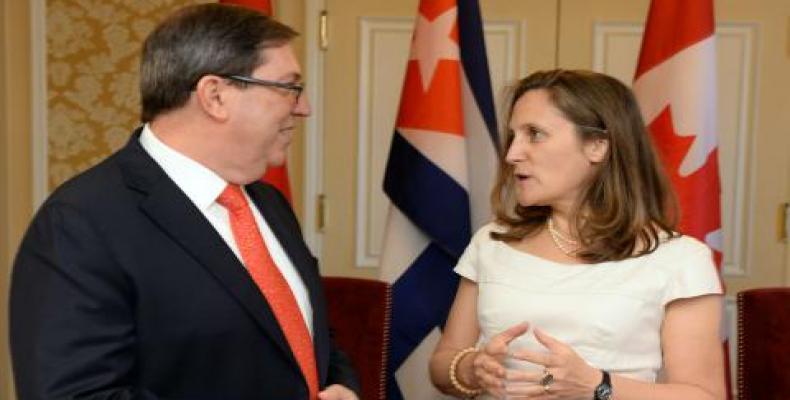 Le ministre cubain des Affaires étrangères et son homologue canadienne à La Havane, en mai 2019.