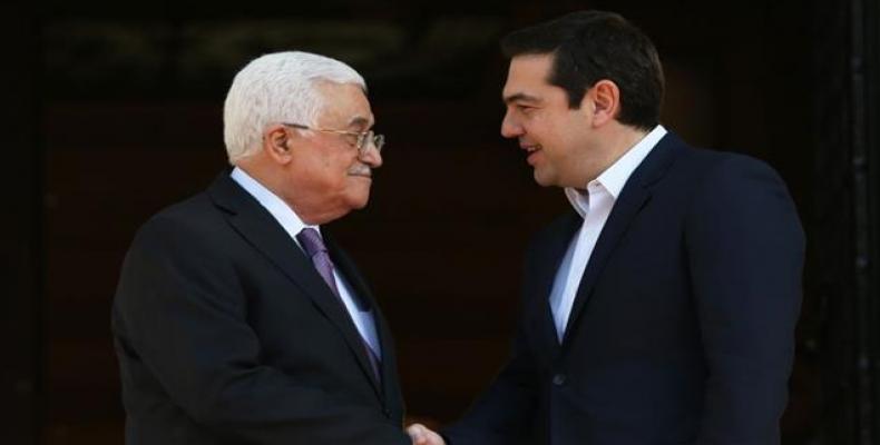 Greek Prime Minister Alexis Tsipras and President of the State of Palestine, Mahmoud Abbas