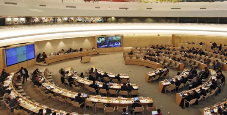 Human Rights Council Hall in UN Headquarters in Geneva.