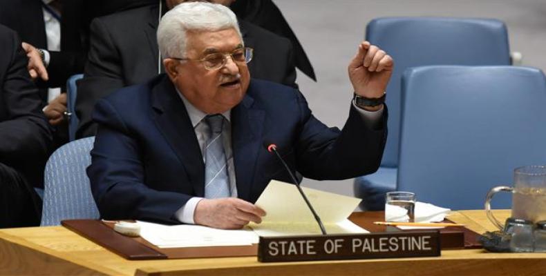 Palestinian leader Mahmoud Abbas speaks at the United Nations Security Council on February 20, 2018 in New York.  Photo: AFP