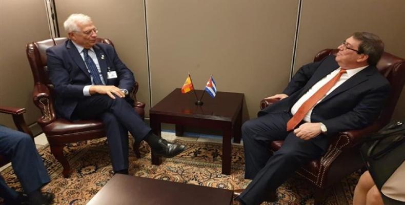 Spain's acting Minister of Foreign Affairs, Josep Borrell (left) meets Bruno Rodríguez. TWITTER JOSEP BORRELL Photo