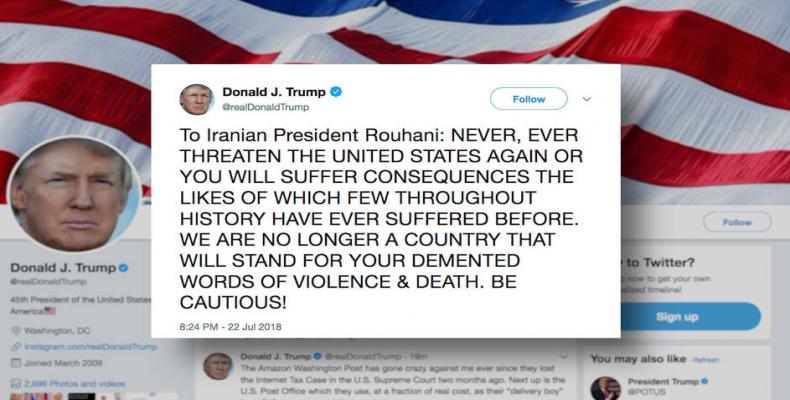 Donald Trump threatens attack against Iran.  Photo: Twitter