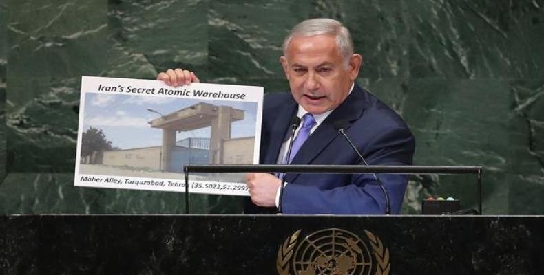 Israeli Premier Benjamin Netanyahu addresses the United Nations General Assembly on September 27, 2018 in New York City.  Photo: AFP