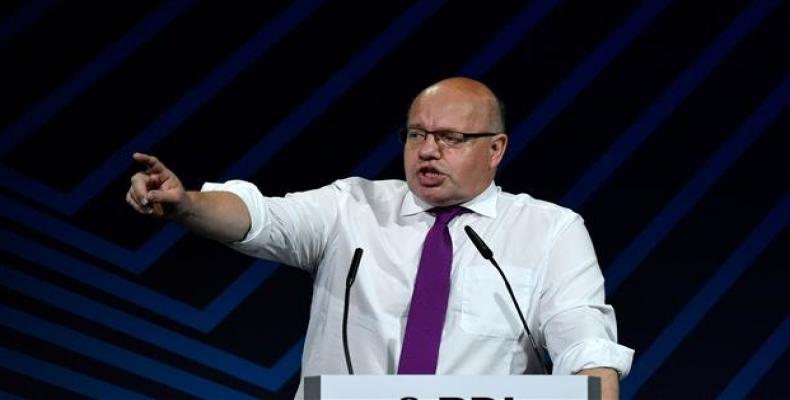 German Economy Minister Peter Altmaier addresses the audience during a conference organized by the Federation of German Industries (BDI) in Berlin on September