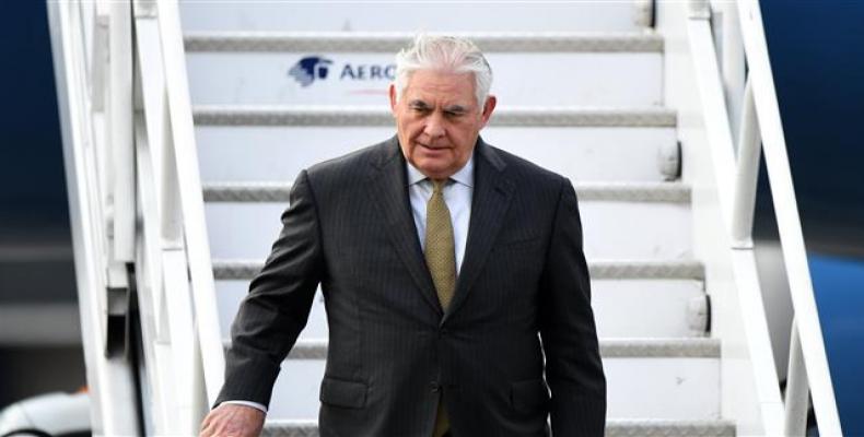 US Secretary of State Rex Tillerson disembarks from the plane upon his arrival in Mexico City on February 1, 2018 (Photo by AFP)