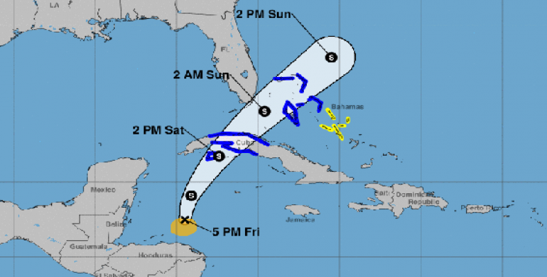 Posible trayectoria de la depresión tropical de la actual temporada ciclónica. Imagen: NHC