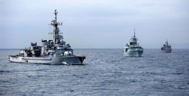 Warships participate in NATO's major Mediterranean Sea anti-submarine warfare exercise Dynamic Manta off the coast of Italy on March 13, 2017. Photo: Reuters