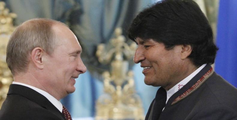 Presidente de Rusia, Vladímir Putin, y su homólogo boliviano, Evo Morales