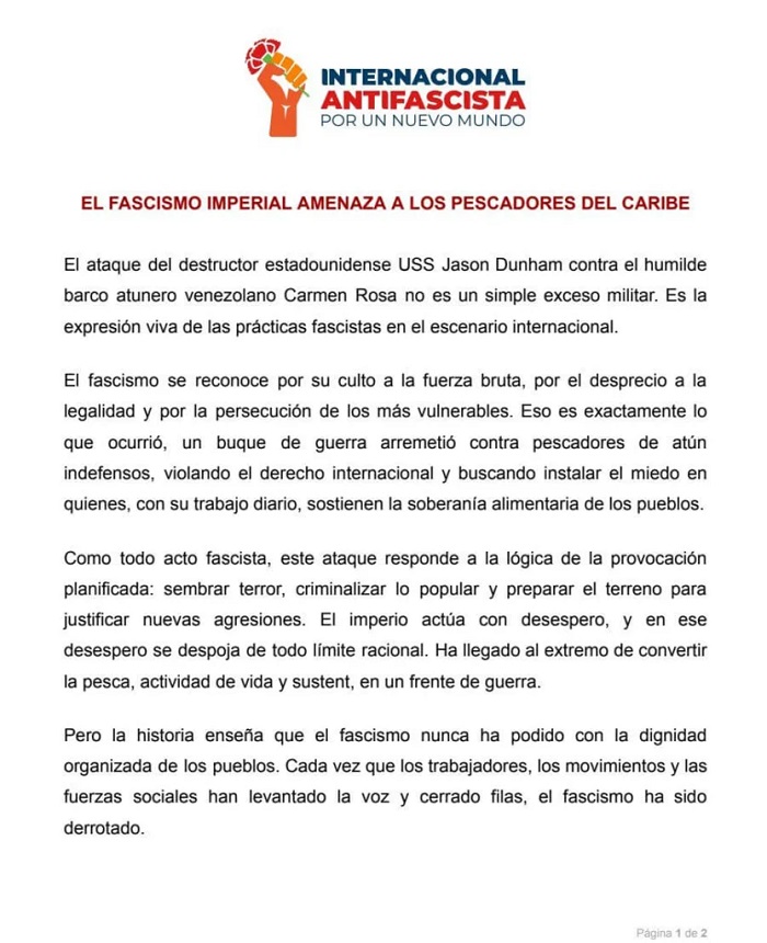 Comunicado de la Internacional Antifascista