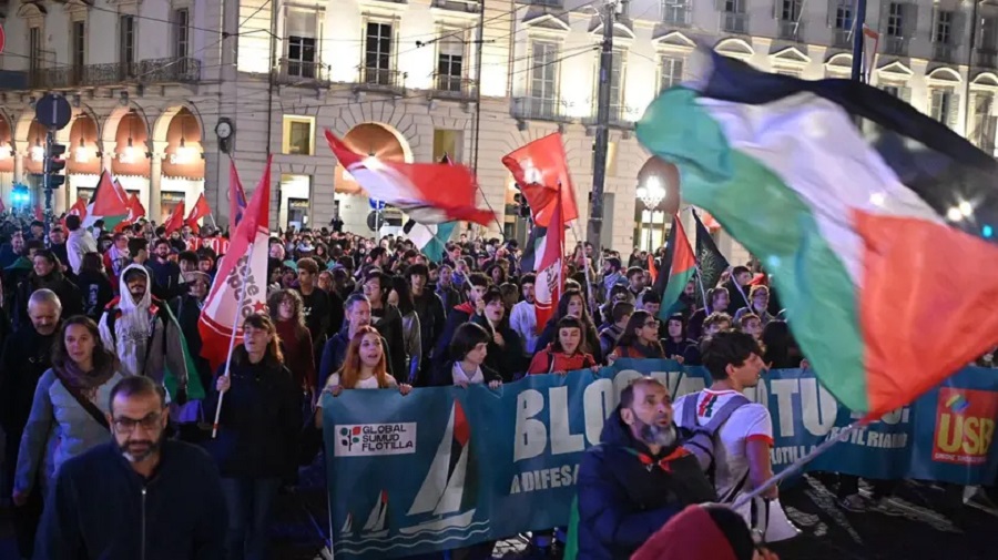 Protestas en Italia contra ataques a Flotilla Mundial del Sumud