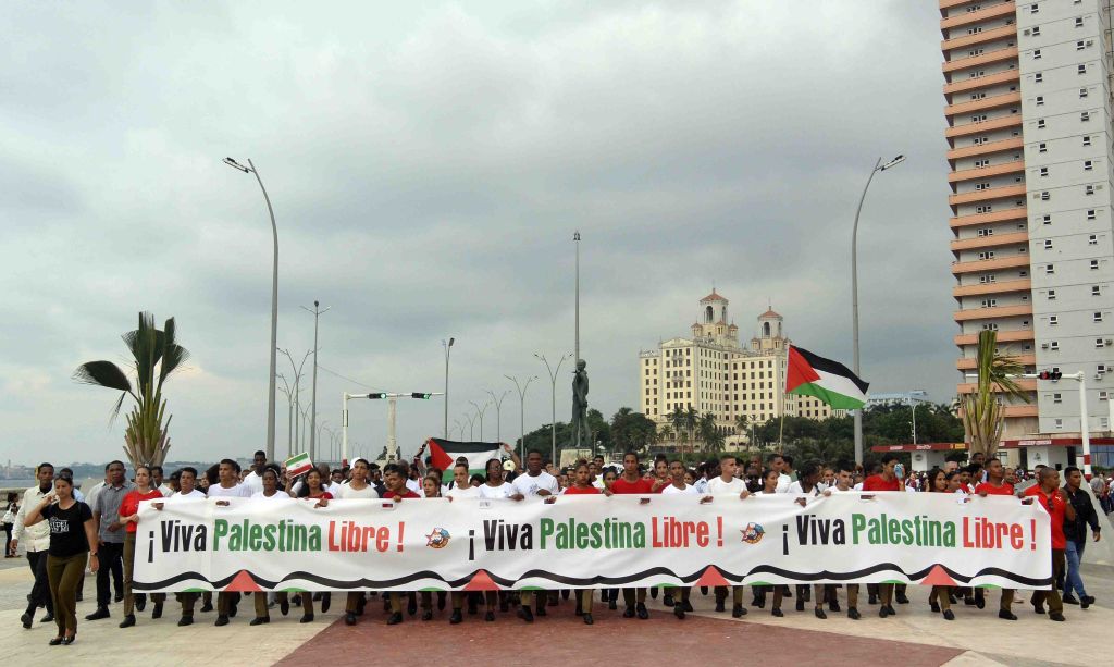 Marcha en La Habana de apoyo a Palestina. 
