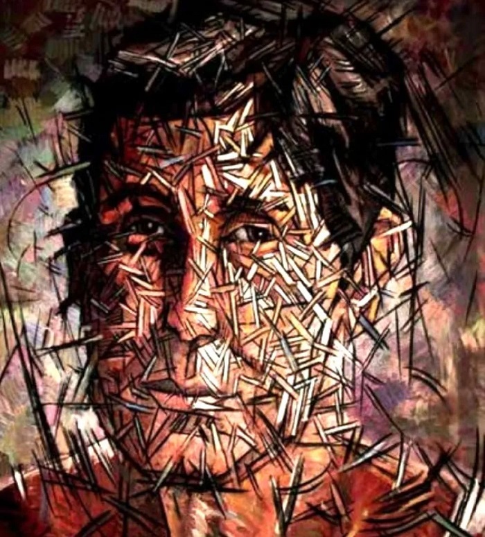 Ilustración de portada de ‘Los cristales que te hincan‘. Retrato hecho por el pintor Jesús Lara