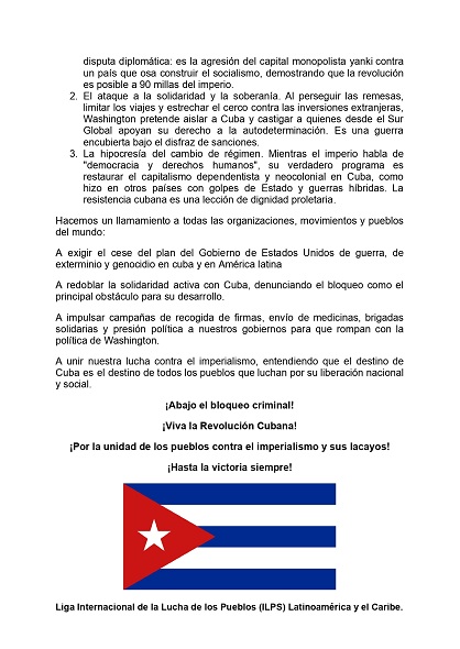 Comunicado de la Liga Internacional de la Lucha de los Pueblos, capítulo Guatemala
