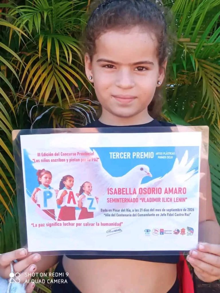 Ganadora en el concurso por la paz.